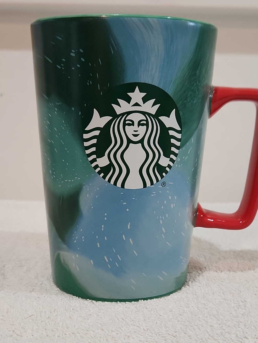 Starbucks Green & Red Ceramic Mug with White Logo